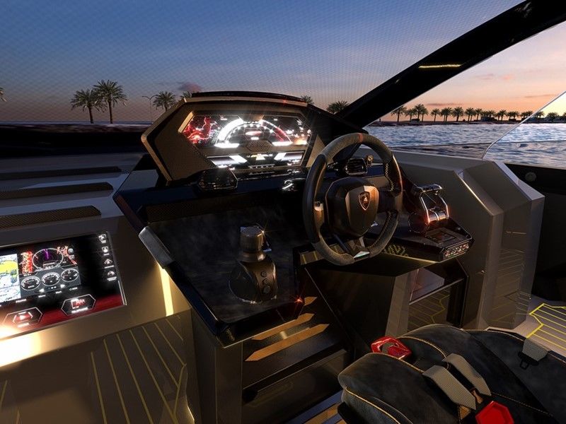 The steering wheel of the Tecnomar for Lamborghini 63 is much like the wheels that make Lamborghini cars race ahead.