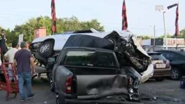 Watch: Speeding sedan crashes into a car dealership, damages six