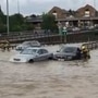Rescue personnel had to remove passengers in stranded cars after a water outlet fault flooded a London road.
