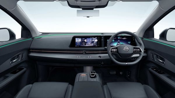 The interior of the new Nissan Ariya electric SUV.