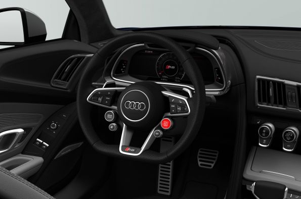 The cabin of the limited edition R8 V10 quattro is driver-oriented,