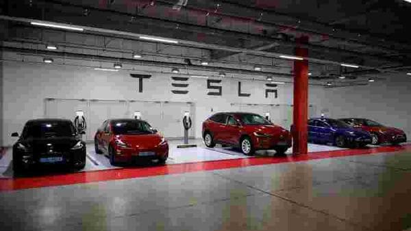Tesla electric vehicles for test driving are parked in Hanam, South Korea. (REUTERS)
