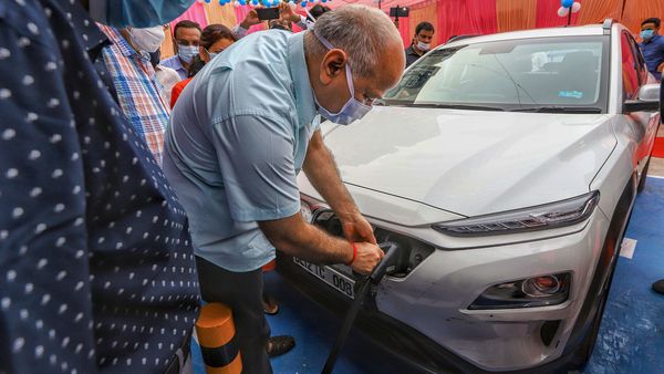 Delhi's Deputy Chief Minister Manish Sisodia during the inauguration of an electric vehicle charging station, at 11KV substation, Patparganj. (PTI)