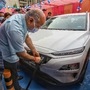 Delhi's Deputy Chief Minister Manish Sisodia during the inauguration of an electric vehicle charging station, at 11KV substation, Patparganj. (PTI)