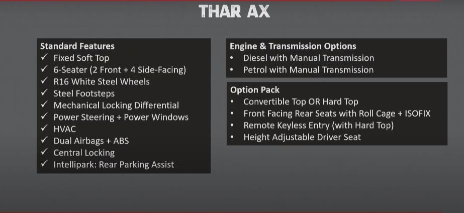 Highlights of Mahindra Thar 2020 AX