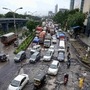 Navi Mumbai: Vehicles move slowly during a traffic congestion due to potholes, near Turbhe in Navi Mumbai, Thursday, Aug. 20, 2020. (PTI Photo)(PTI20-08-2020_000049A) (PTI)