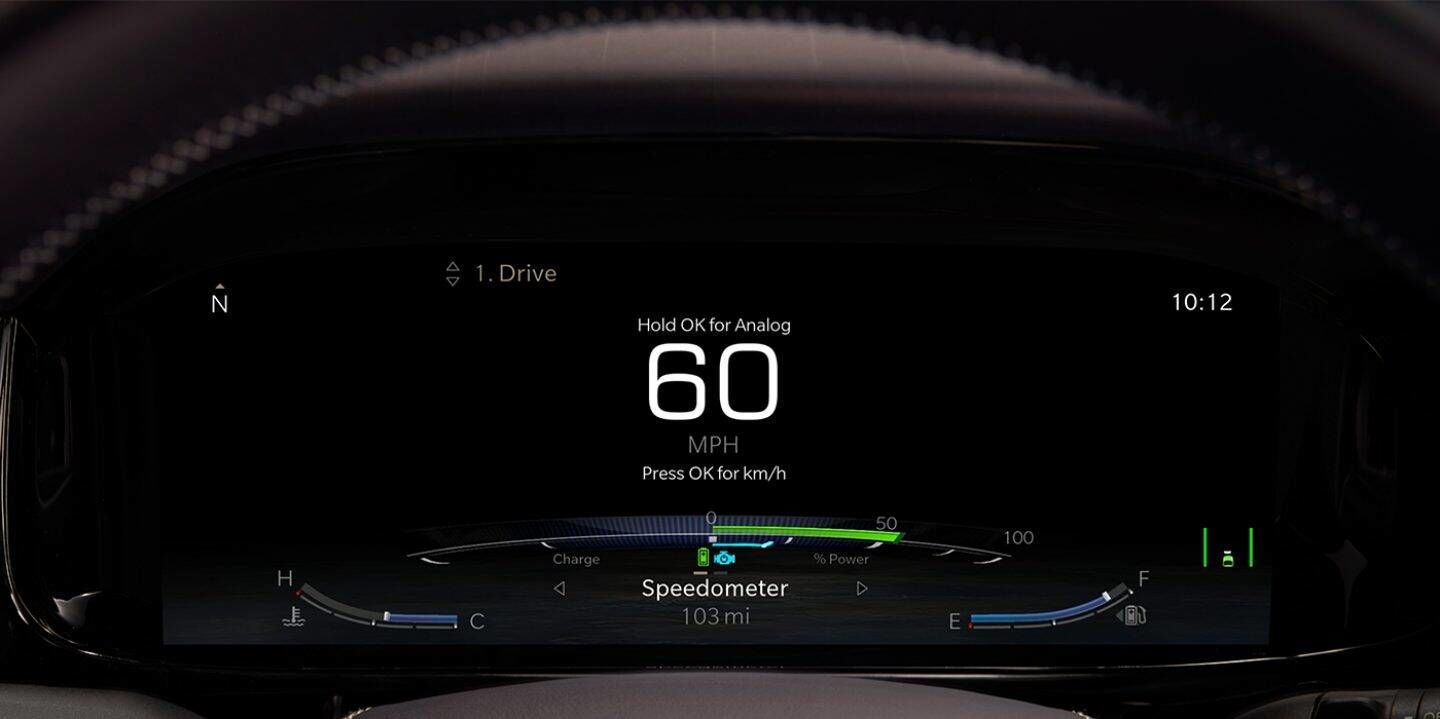 The display screen behind the steering on the Grand Wagoneer Concept. The display screen behind the steering on the Grand Wagoneer Concept.