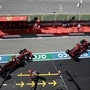 Ferrari's Charles Leclerc and Ferrari's Sebastian Vettel during qualifying. (Pool via REUTERS)