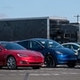 Tesla electric vehicles outside the company's assembly plant in Fremont, California. (Bloomberg)