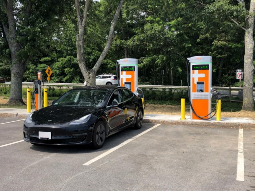 A ChargePoint charging location is seen in this undated handout photo taken in Maine, US