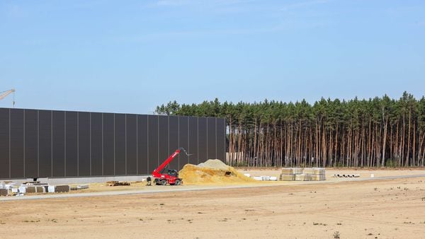 This file photo from September 20 of 2020 shows the site where Tesla's new factory in Germany is coming up at. (Bloomberg)