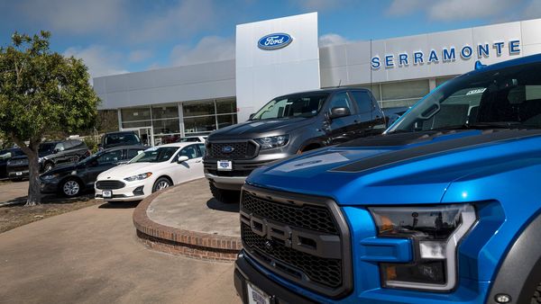 New vehicles are displayed at a Ford Motor dealership in California. (Bloomberg)