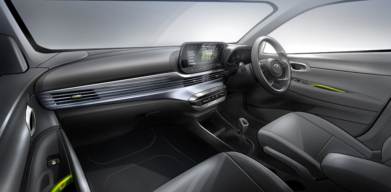 A glimpse into the cabin of the upcoming Hyundai i20.