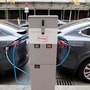 File photo: Tesla Model X electric cars recharge their batteries.