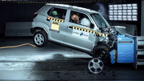 Image of an S-Presso during a crash test conducted by Global NCAP.
