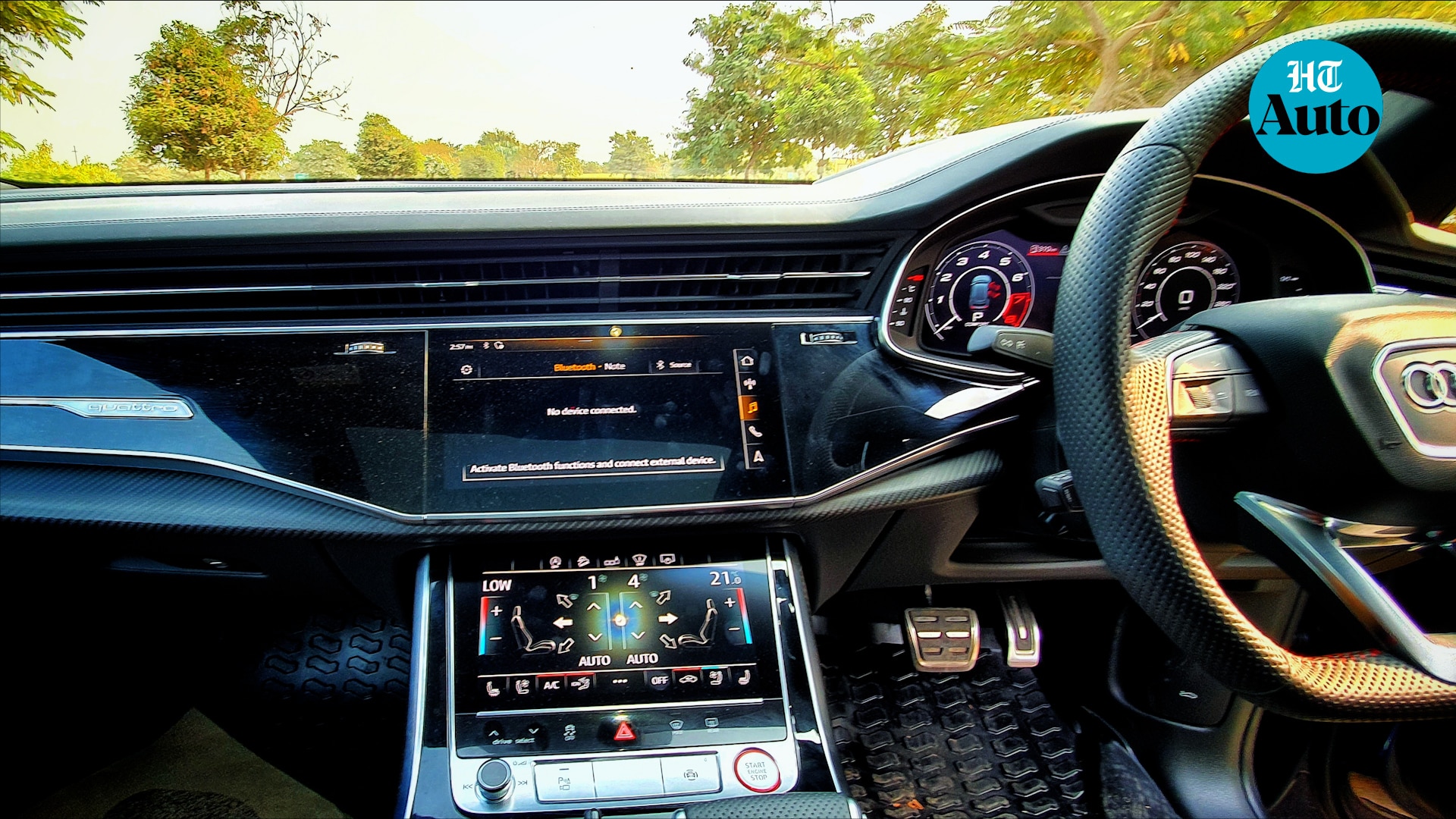 The cabin of the Audi RS Q8 is plush and premium, and gets a host of features even if the center console is a fingerprint magnet of sorts. (HT Auto/Sabyasachi Dasgupta)