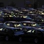 Cars are parked in the courtyard of Skoda Auto's factory as the company restarts production after shutting down in March due to the coronavirus pandemic in Mlada Boleslav, Czech Republic. (REUTERS)