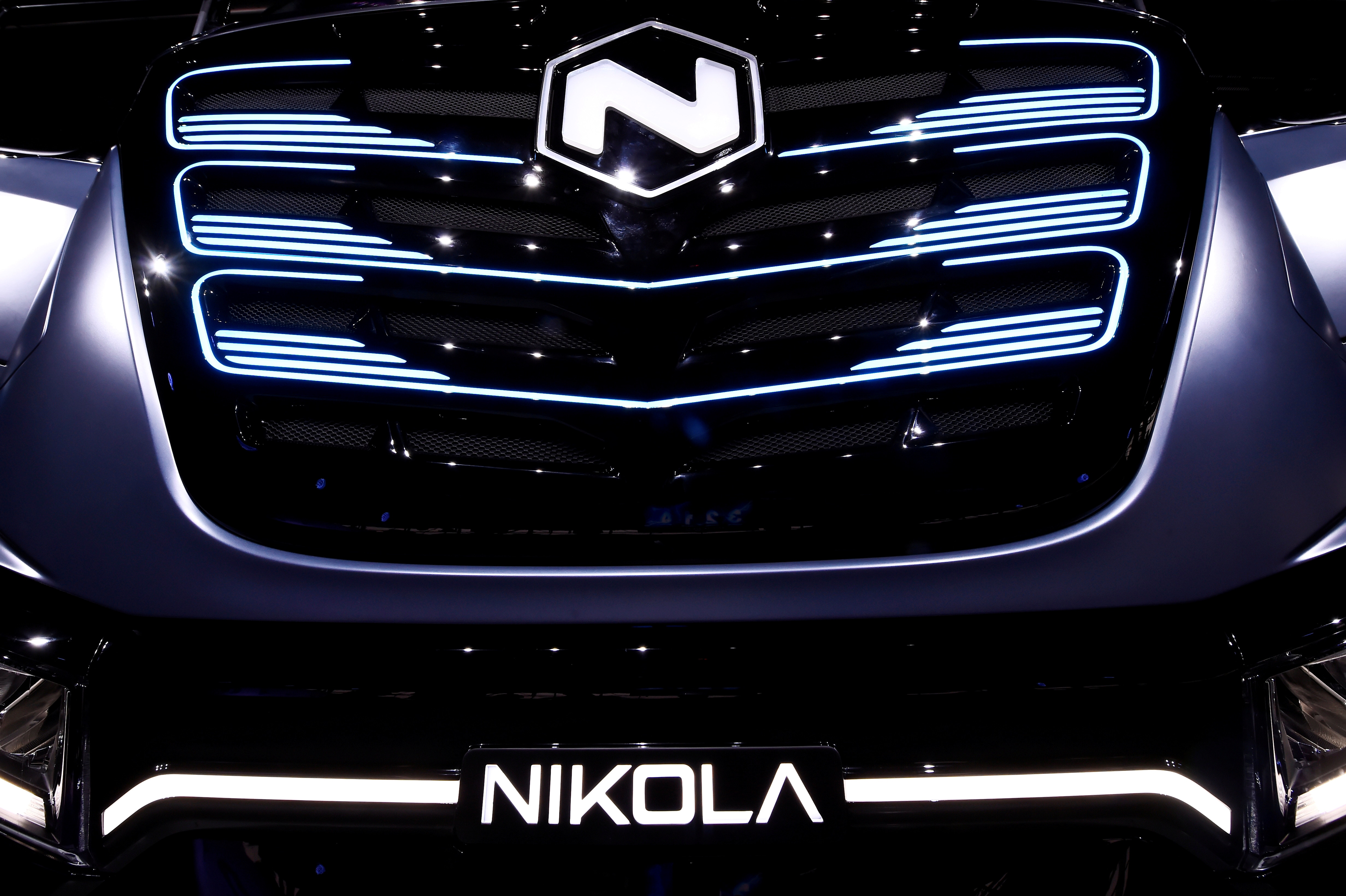 File photo - Nikola's logo is pictured at an event in Turin, Italy.