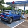 Hyundai Kona EV being charged at PlugNgo in Gurugram. (Photo courtesy: EV Motors India)