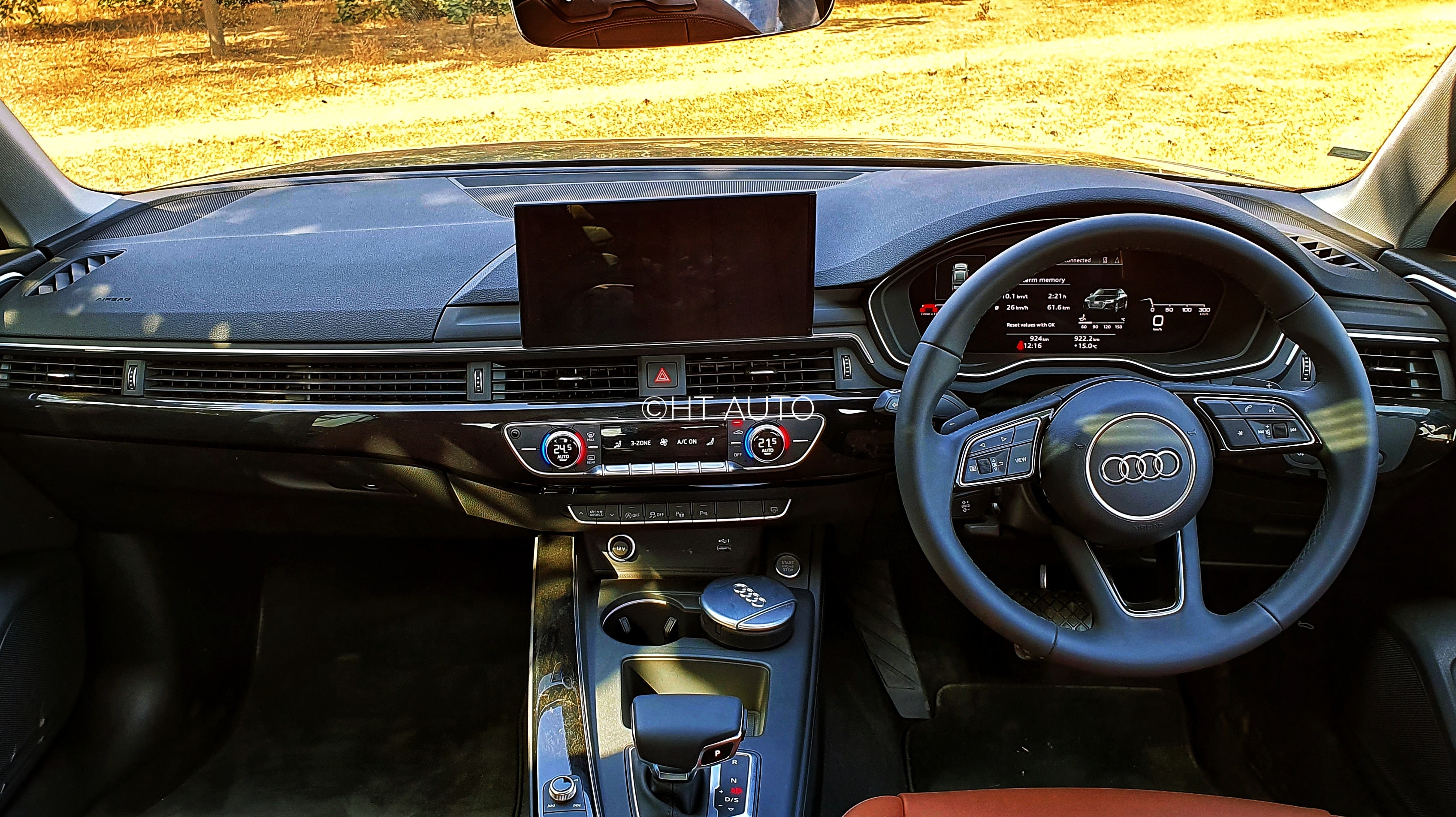 The standalone 10.1-inch infotainment system sits much like a crown on the dashboard of the new Audi A4. High-quality materials give the A4 a premium cabin appeal. (HT Auto/Sabyasachi Dasgupta)