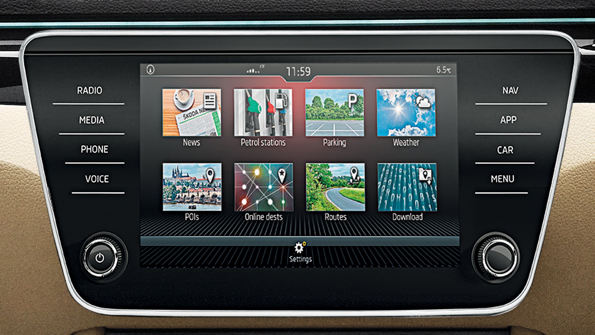 The Skoda Superb gets an 8-inch infotainment screen in the cabin.