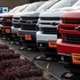 General Motors Co. Chevrolet Silverado pickup trucks for sale at a car dealership in Colma, California, U.S., on Monday, Feb. 8, 2021. General Motors Co. is scheduled to release earnings figures on February 10. Photographer: David Paul Morris/Bloomberg (Bloomberg)