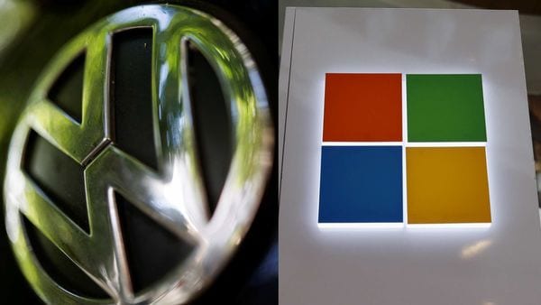 Logos of Volkswagen (L) and Microsoft