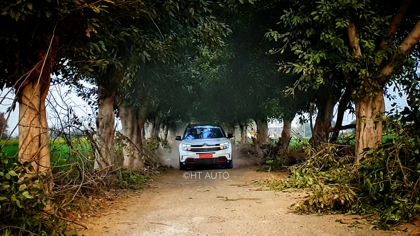 The Citroen C5 Aircross being put to the test on rural roads during HT Auto's test drive. (HT Auto/Sabyasachi Dasgupta)