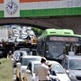 Vehicles stuck in a massive traffic jam during a government-imposed lockdown as a preventive measure against the coronavirus at Minto Road near Connaught Place in New Delhi.