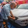 Delhi's Deputy Chief Minister Manish Sisodia during the inauguration of an electric vehicle charging station, at 11KV substation, Patparganj. (PTI)