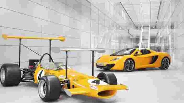 The-1969-McLaren-F1-M7C-is-seen-here-alongside-the-12C-Spider-Photo-AFP The-1969-McLaren-F1-M7C-is-seen-here-alongside-the-12C-Spider-Photo-AFP