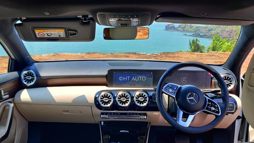 Two 10.25-inch screens and the turbine-like AC vents gives the A-Class Limousine a very contemporary look and feel. (HT Auto/Sabyasachi Dasgupta)