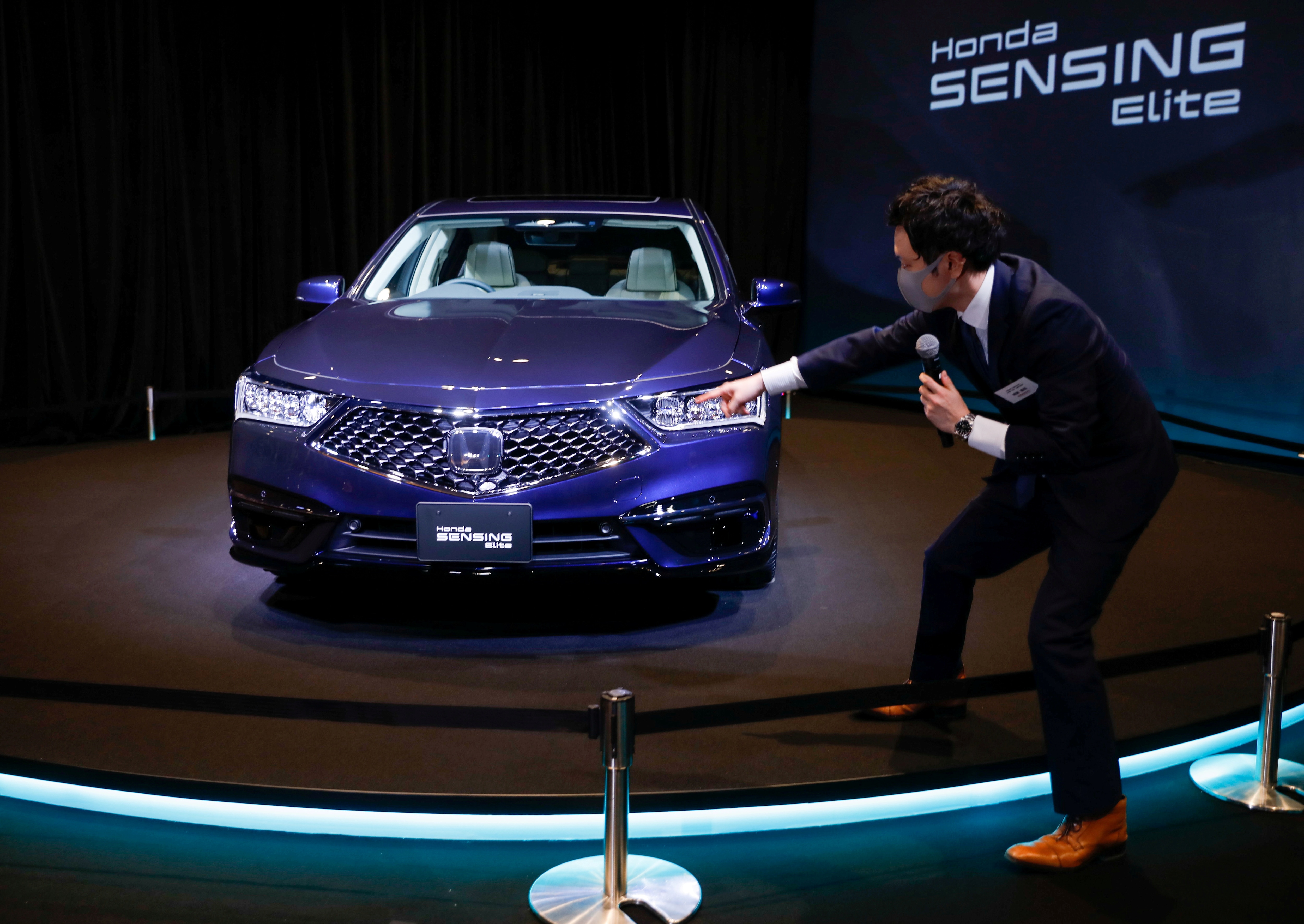 Honda Legend on stage during an unveiling event in Tokyo.