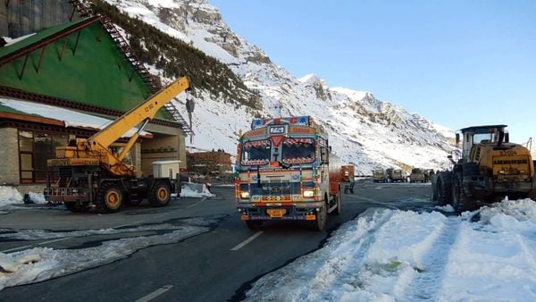 File photo: Two vehicles carrying petroleum pass through the Atal tunnel in Rohtang.