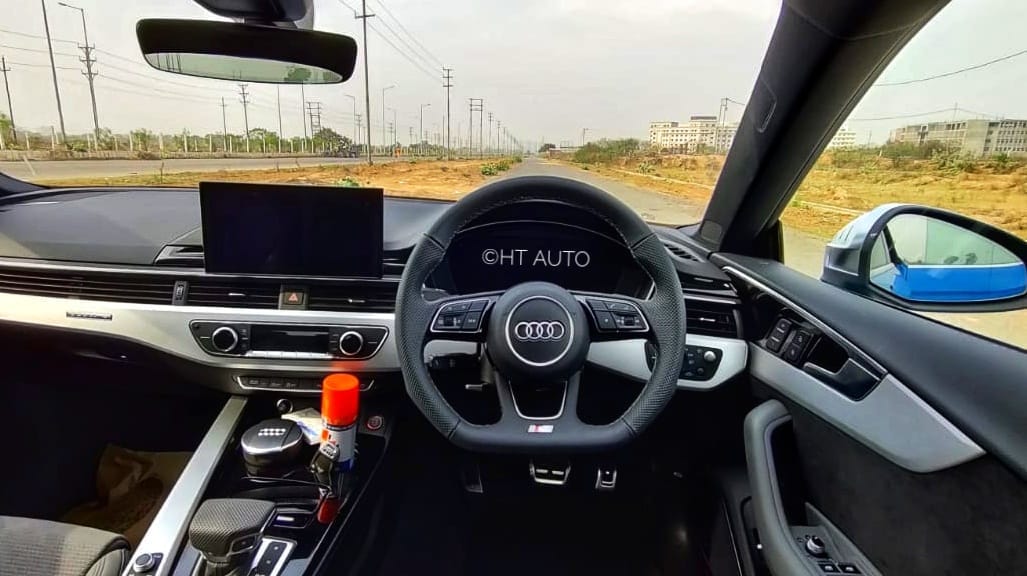 Inside, the new Audi S5 Sportback gets an all-black treatment that gels well with its exterior design. There is a 10-inch floating touchscreen to keep the user informed and engaged. (Image: HT Auto/Shubhodeep Chakravarty)