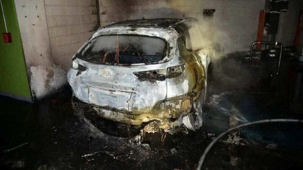 The burnt wreckage of a Hyundai Kona Electric vehicle is seen after it caught fire in South Korea. (File photo) (via REUTERS)