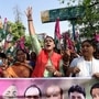Patna: Jan Adhikar Party supporters raise slogans as they participate in a protest in support of a nationwide strike, called by farmers' unions against the three farm laws, in Patna, Friday, March 26, 2021.  (PTI)