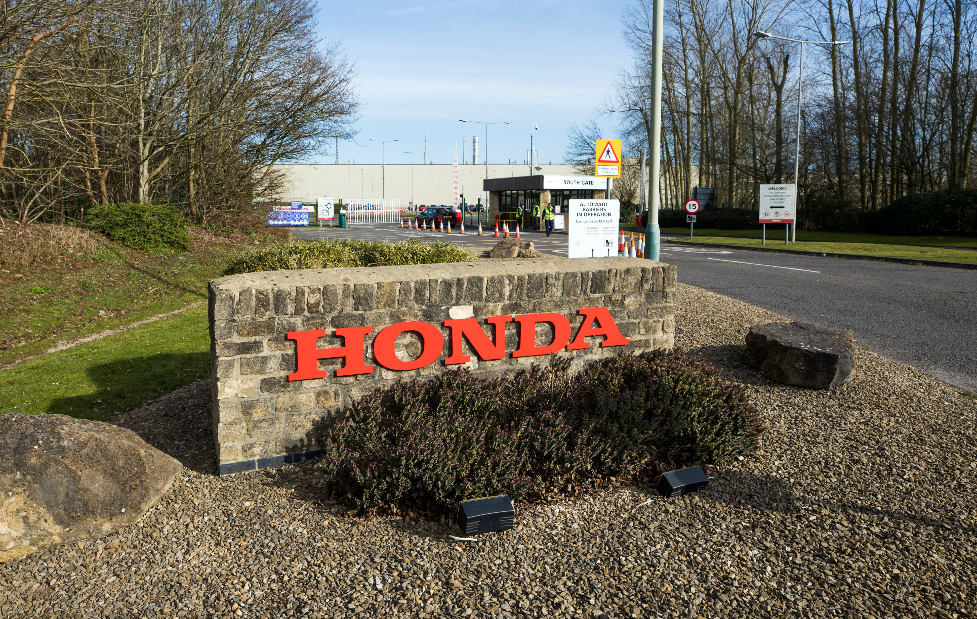 File photo - The Honda Motor Co. logo at the entrance to the company's final assembly factory in Swindon, UK. File photo - The Honda Motor Co. logo at the entrance to the company's final assembly factory in Swindon, UK.