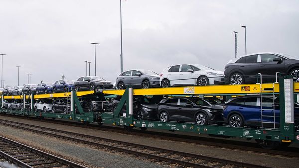 File photo of new Volkswagen ID.3 and ID.4 electric cars being shipped. (Bloomberg)