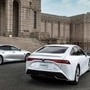 Lexus LS and Toyota Mirai cars in front of the Meiji Memorial Picture Gallery in Shinjuku, Tokyo in this undated handout photo. Toyota/Handout via REUTERS (via REUTERS)