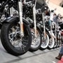 Harley-Davidson bikes are lined up at a bike fair in Germany. (File Photo) (REUTERS)