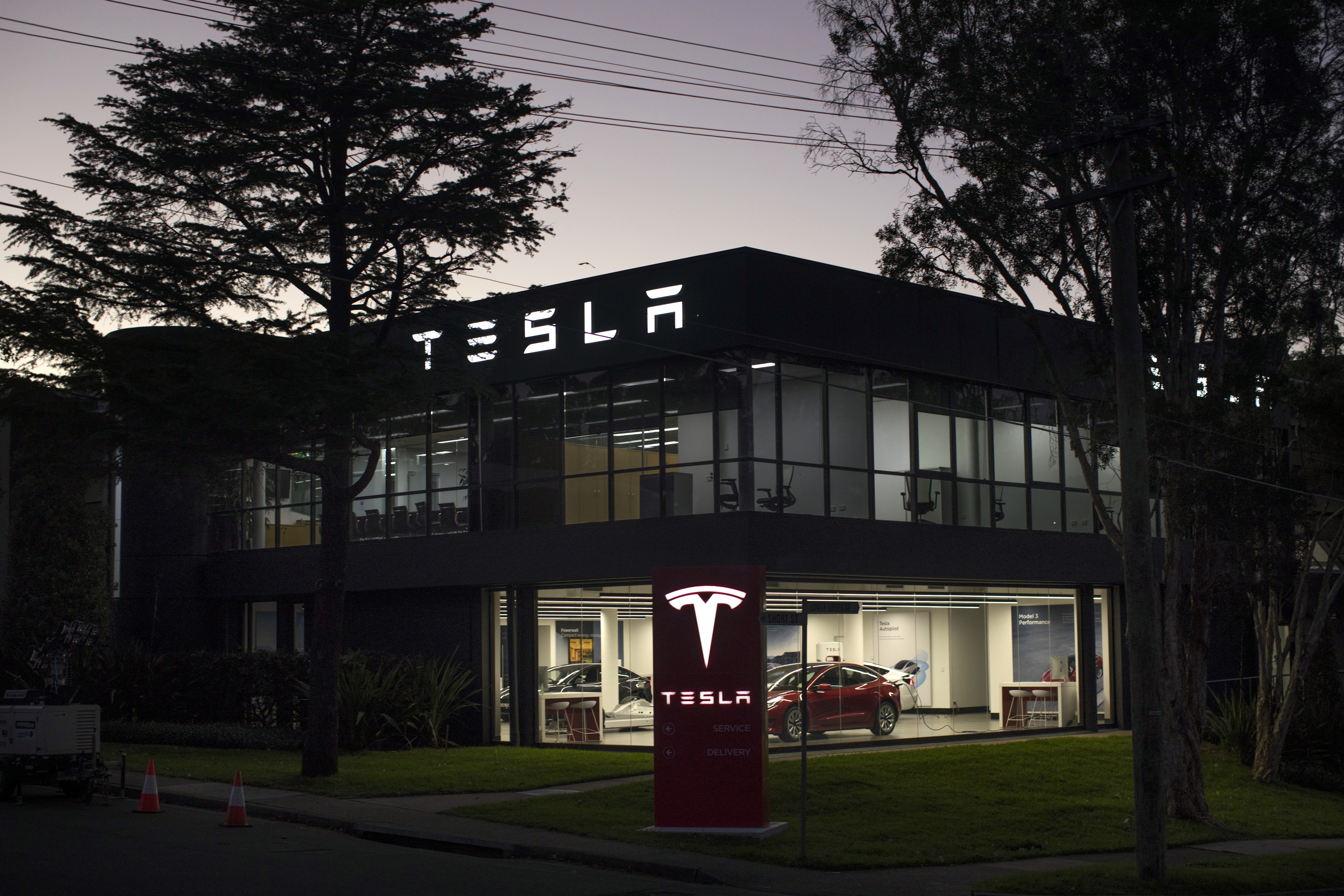 A Tesla showroom and service center in Sydney, Australia. A Tesla showroom and service center in Sydney, Australia.