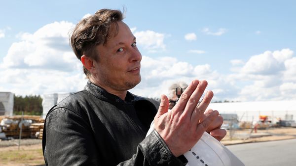 Tesla CEO Elon Musk at the construction site of Tesla's gigafactory in Gruenheide, near Berlin. (REUTERS)