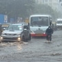 A scene from a road in Andheri where water-logging resulted in traffic coming to a crawl.