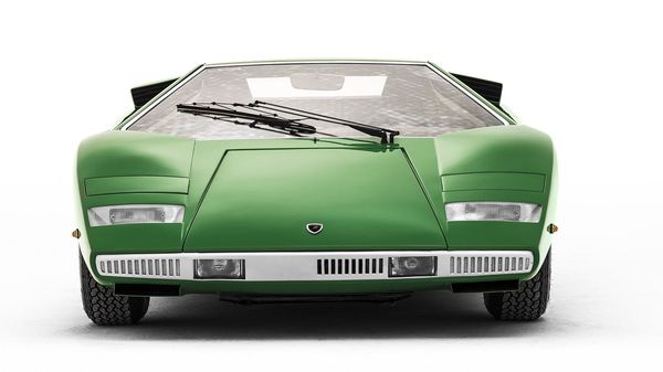 Low and wide front view of the Lamborghini Countach