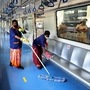 Workers clean a Metro compartment in Bengaluru as services get set to resume from Monday (June 21).