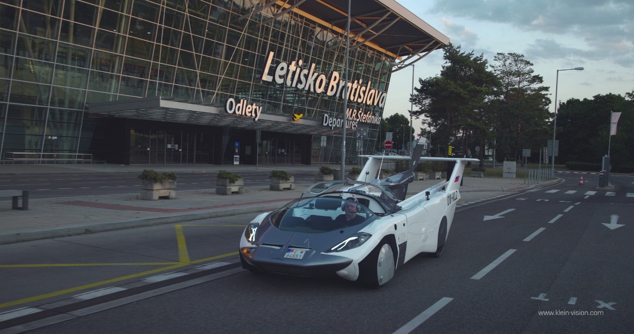 The flying car is actually a sportscar.