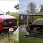 Images of a Ford F-150 (left) and a Sherman battle tank used for representational purpose.