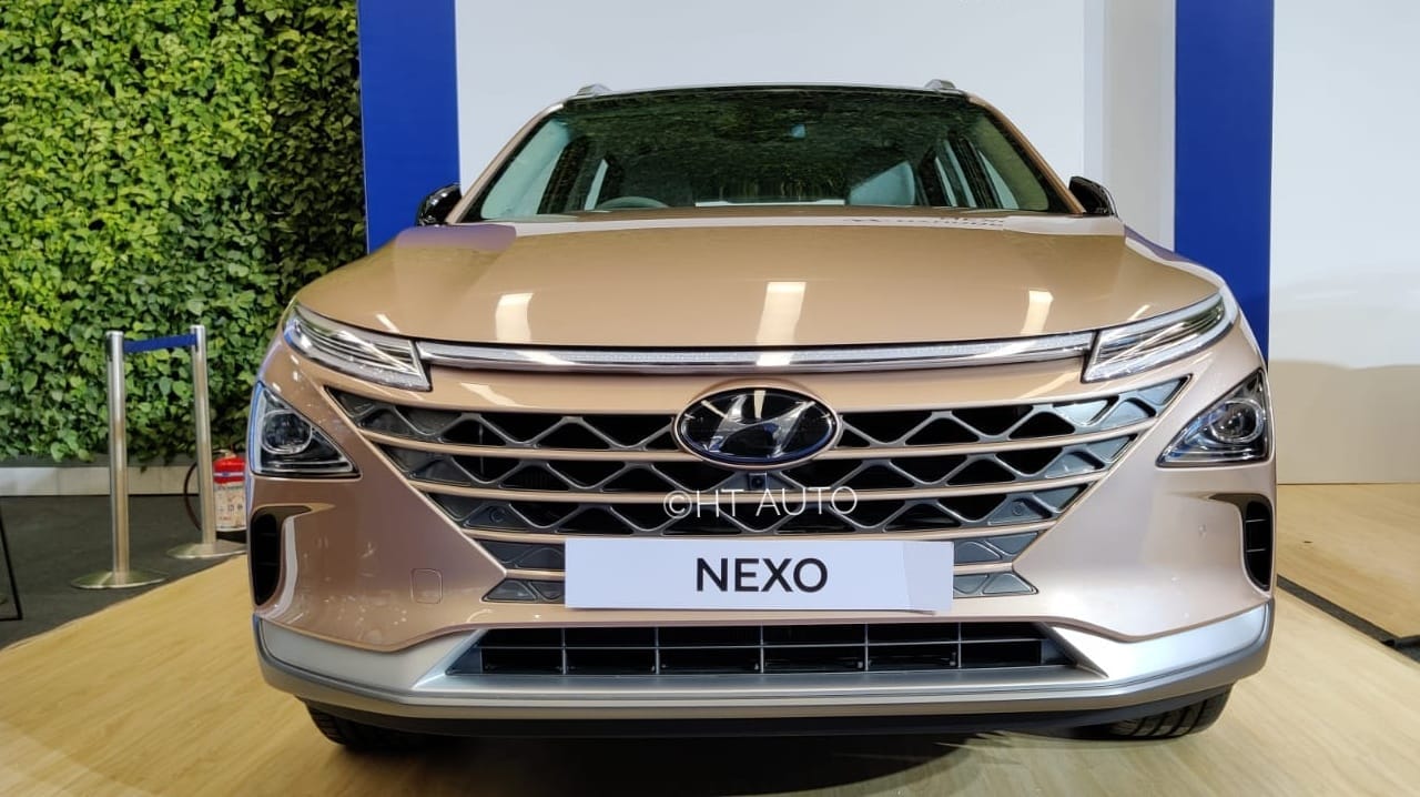 A Hyundai Nexo - which gets power from hydrogen fuel cells - is on display at the company's HQ in Gururgram. A Hyundai Nexo - which gets power from hydrogen fuel cells - is on display at the company's HQ in Gururgram.