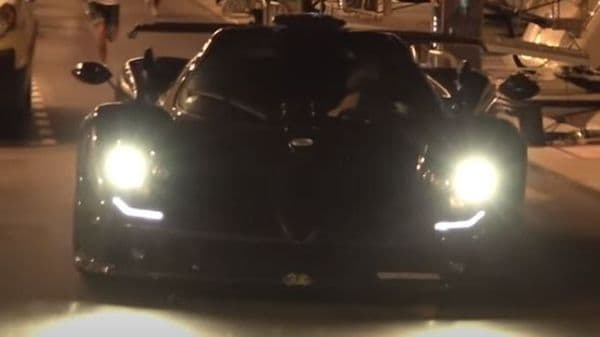 Hamilton spotted driving his one-off Pagani Zonda. Image: YouTube/ExoticCarspotters)